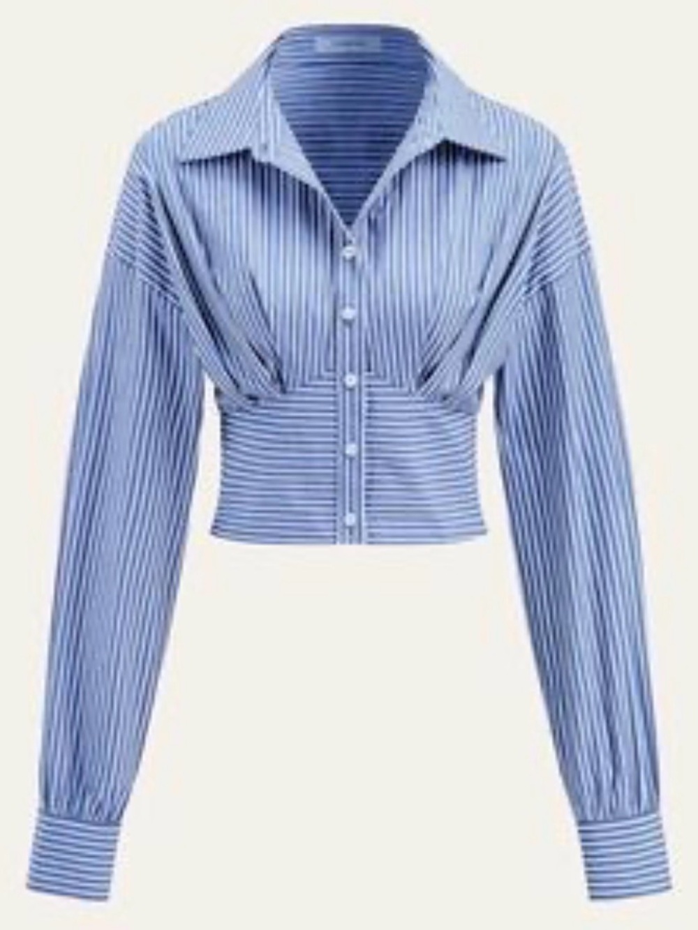 Commense Light Blue Striped Cropped Button-Down